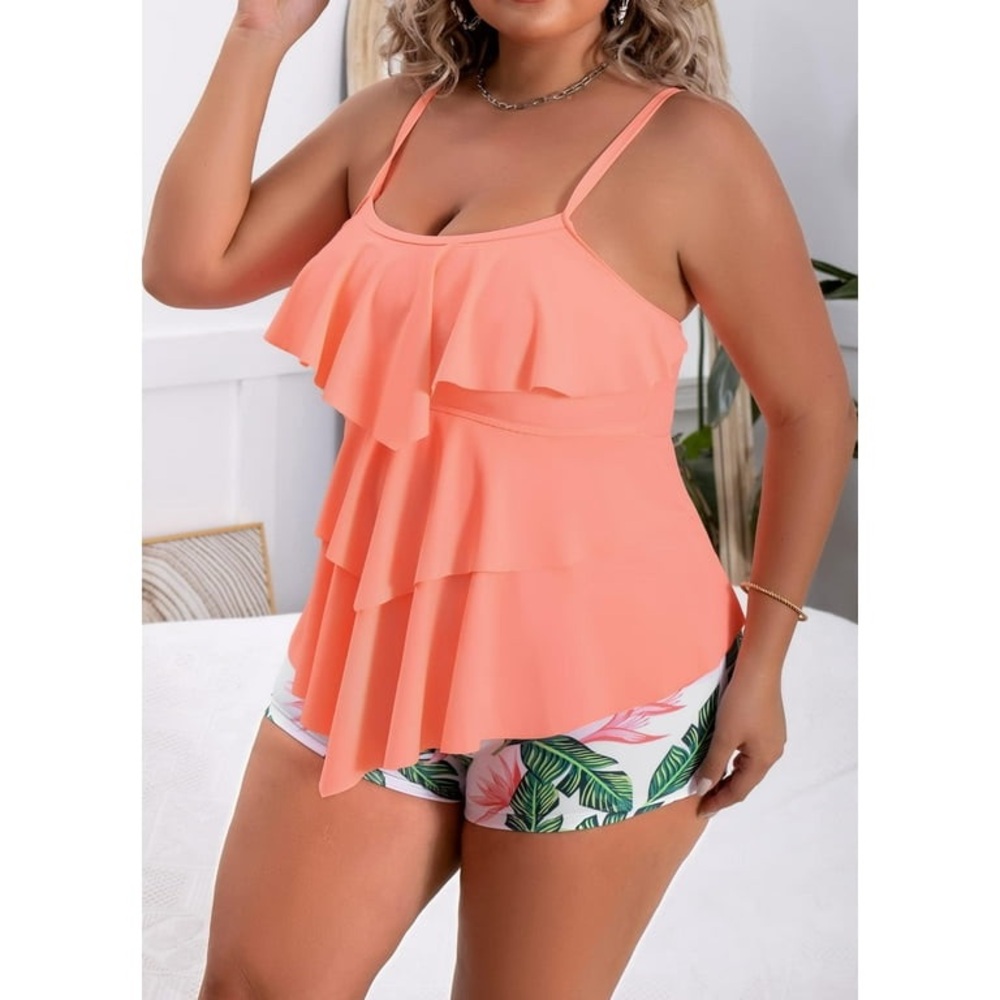 Tankini Plus Size Two Piece Tummy Control Ruffle with Shorts swimsuit